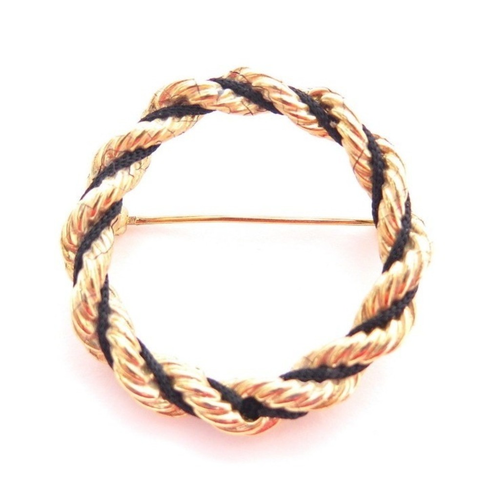 Vintage Braid style Gold & Black‎ Pin Brooch